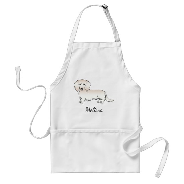 Tablier Crème Long Cheveux Teckel Chien de Dessin Animé Mi (Devant)