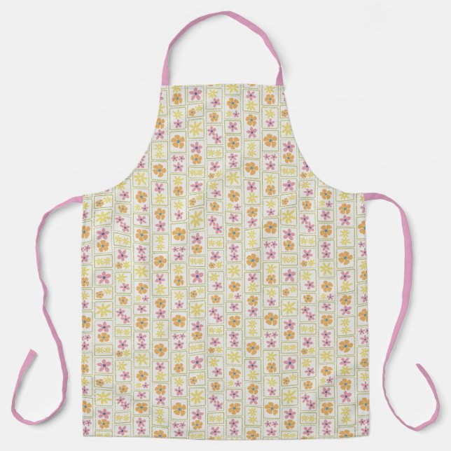 Tablier Crème Rétro Fleurs Patchwork Grandes (Recto)