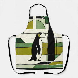 Tablier Crème vert olive Géométrique Forêt de pingouins Ré