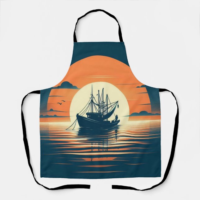 Tablier crevettes vintages/marines/pêche (Recto)