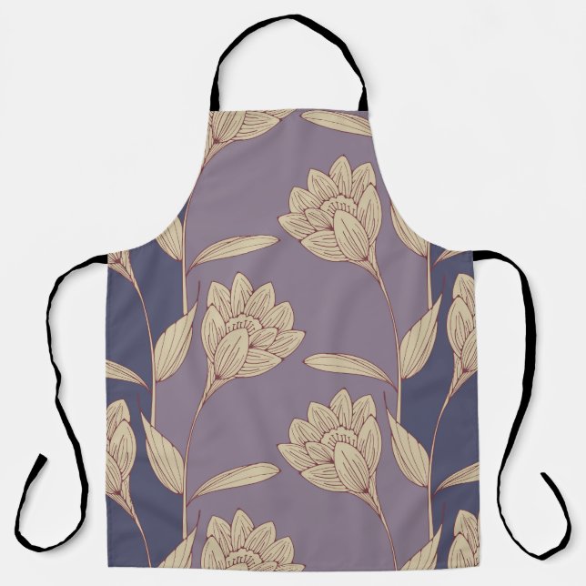 Tablier Crocus floral rétro : Papier peint bleu mauve (Recto)