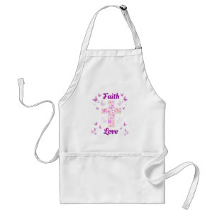 Tablier Croix de foi et d'amour des Roses avec papillon ro