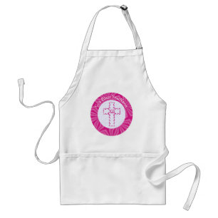 Tablier Croix en zigzag rose vif sur fond blanc et rose ch