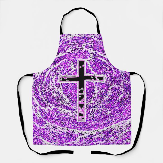 TABLIER CROIX NOIRE ET ROSE AVEC ARRIÈRE - PLAN VIOLET (Recto)