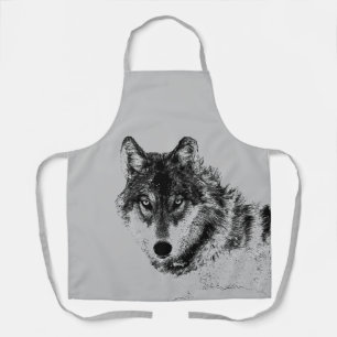 Tablier Croquis de loup gris