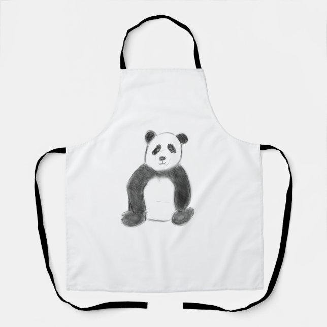 Tablier Croquis de panda en noir et blanc (Recto)