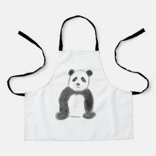 Tablier Croquis de panda en noir et blanc