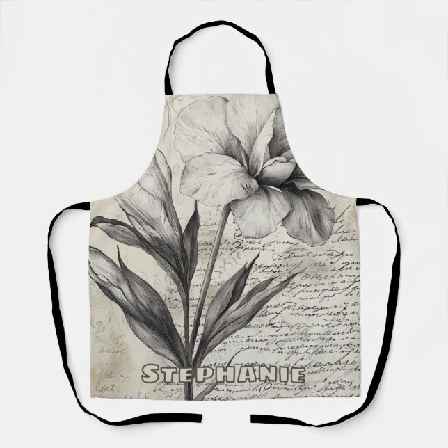 Tablier Croquis floral rustique avec calligraphie - âge (3 (Recto)