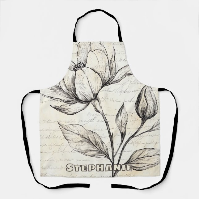 Tablier Croquis floral rustique avec calligraphie - âge (4 (Recto)