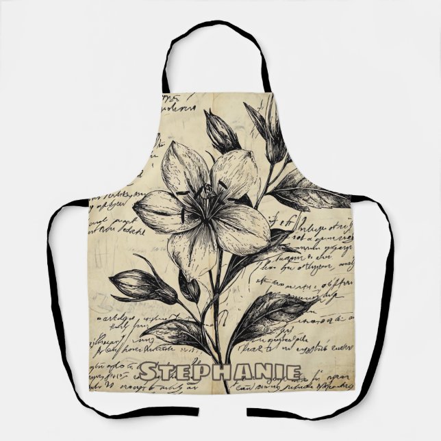 Tablier Croquis floral rustique avec calligraphie - âge (5 (Recto)
