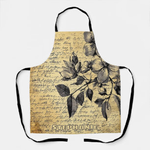 Tablier Croquis Floral Rustique avec Calligraphie - Vieill