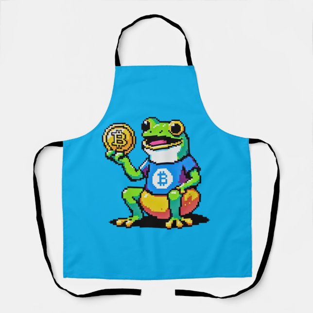 Tablier Crypto Frog - Drôle Pixel Art Devise numérique (Recto)