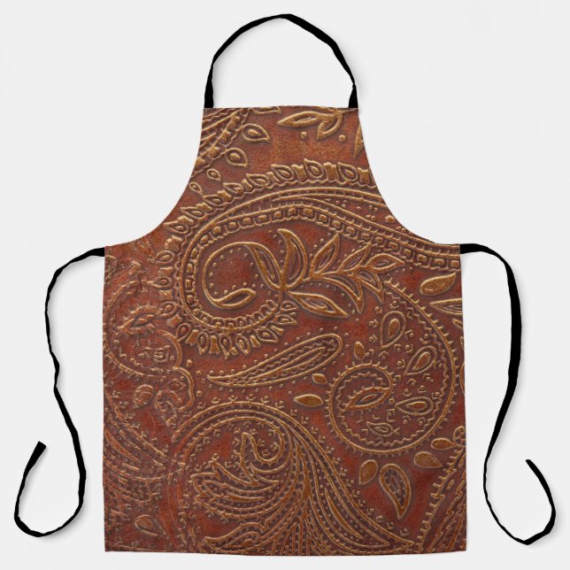 Tablier Cuir Brown, motifs floraux à outils. (Recto)