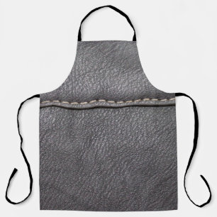 Tablier Cuir noir cousu avec couture blanche