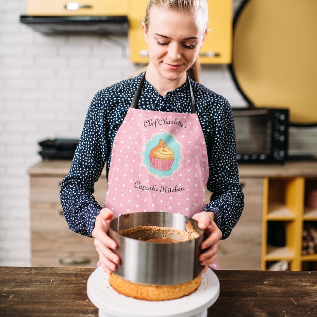 Tablier Cuisine à gâteau rose Poka Dot Personnalisée (Créateur téléchargé)