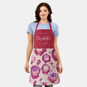 Tablier cuisine à motifs floraux abstraits rouges personn