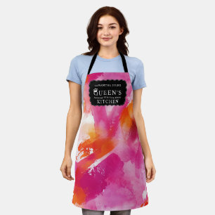 Tablier Cuisine Abstraite Rose Orange Aquarelle