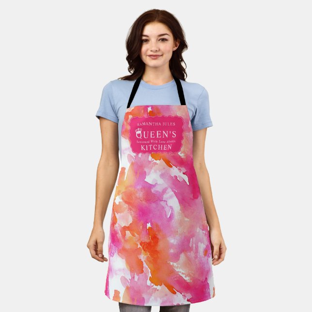 Tablier Cuisine Abstraite Rose Orange Aquarelle  (Porté)