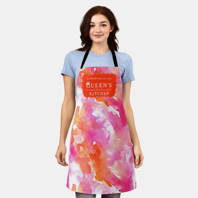 Tablier Cuisine Abstraite Rose Orange Aquarelle  (Porté)