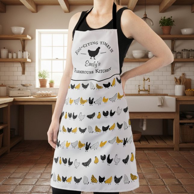 Tablier Cuisine agricole personnalisée Motif de poulet (personalized farmhouse style apron with chicken)