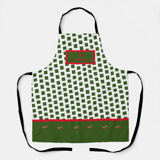 Tablier Cuisine aux fraises à carreaux vert et blanc (Recto)