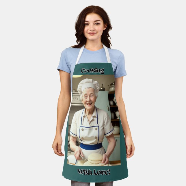 Tablier Cuisine Avec Amour Bleu Adulte Apron (Porté)