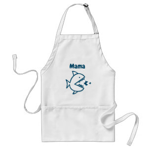 Tablier Cuisine blanche bleue Mama de requin mûr customis