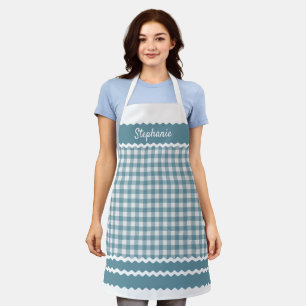 Tablier Cuisine blanche Turquoise personnalisée En vichy 