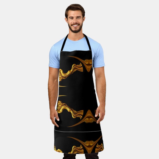 Tablier Cuisine de designer monochrome noir or liquide ple (Porté)