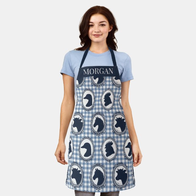 Tablier Cuisine de Ferme de Barnyard - Navy & Bleu (Porté)