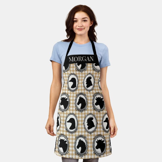 Tablier Cuisine de ferme rustique Barnyard Gingham noir et (Porté)