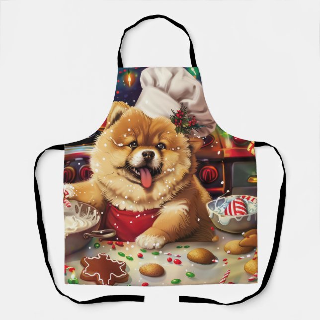 Tablier Cuisine de fêtes de Chow Chow : Noël festif (Recto)