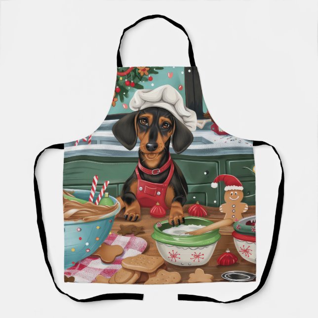 Tablier Cuisine de fêtes pour teckel : Noël festif (Recto)