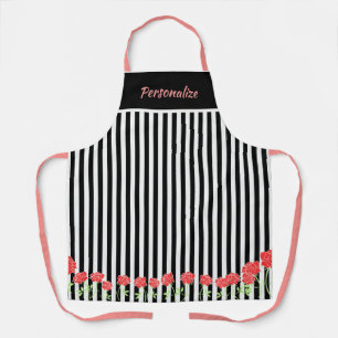 Tablier Cuisine de Fleurs roses mignonnes en blanc noir
