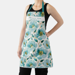 Tablier Cuisine de Maman Fleurie Bleu Canard