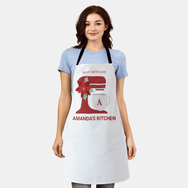 Tablier Cuisine de mélange de soie rouge | Monogramme | No (Porté)