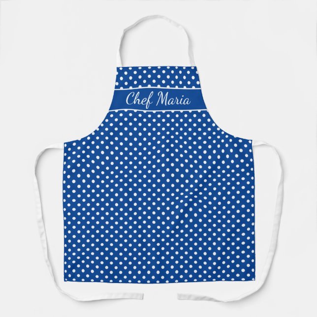 Tablier Cuisine de motif polkadotted bleu et blanc personn (Recto)