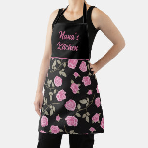 Tablier Cuisine de Nana élégante motif roses roses noires