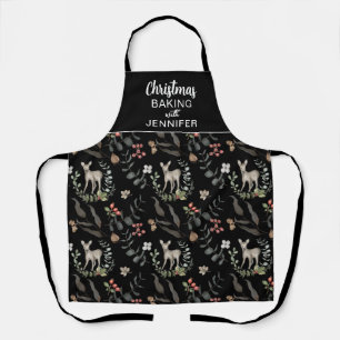 Tablier Cuisine de Noël personnalisée en noir et blanc ave