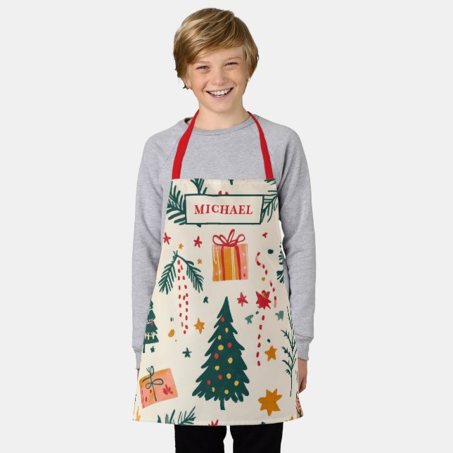 Tablier Cuisine de Noël personnalisée Festive pour enfants (Porté)