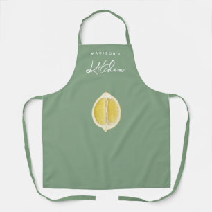 Tablier Cuisine de script citron et vert sauge