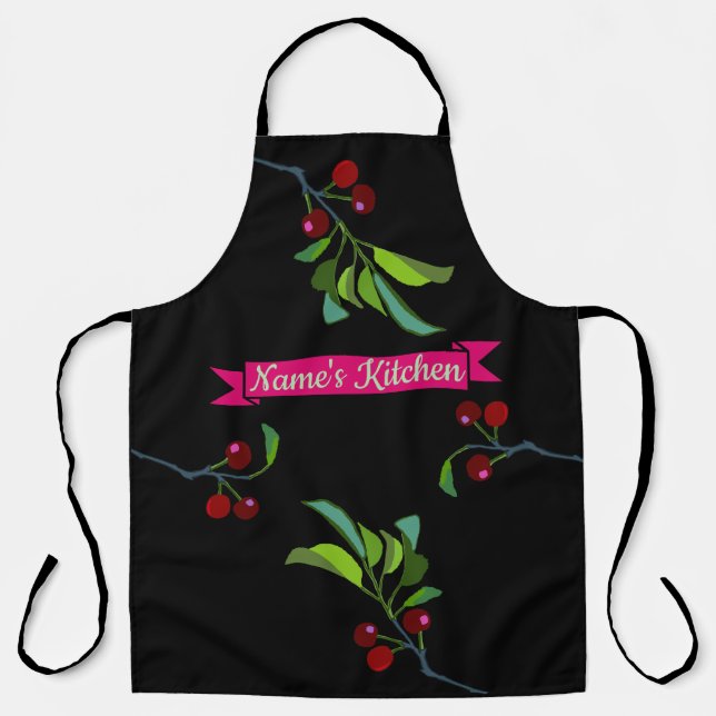 Tablier Cuisine de votre nom Trois cerises Membres Arbre (Recto)