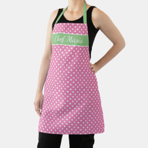 Tablier Cuisine d'impression de polkadot rose et vert past