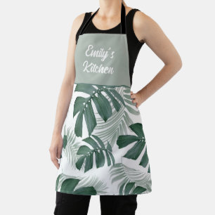 Tablier Cuisine Élégante Feuille de Palmier Tropical Vert