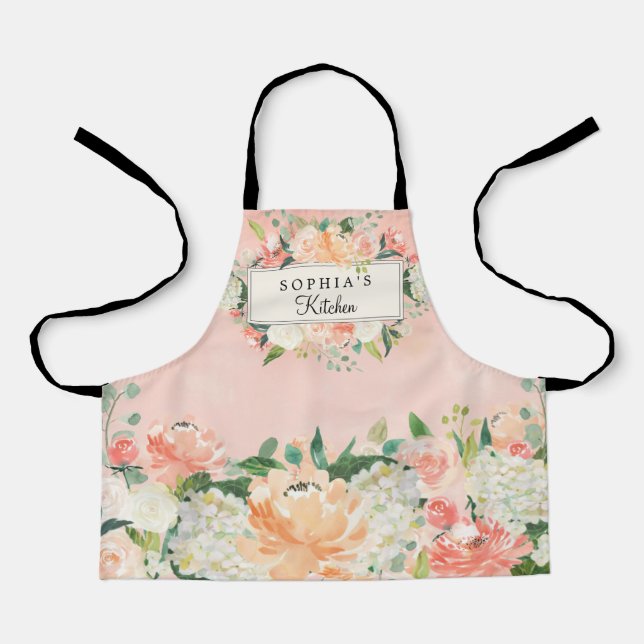 Tablier Cuisine Florale Personnalisée Peach Pretty (Recto)