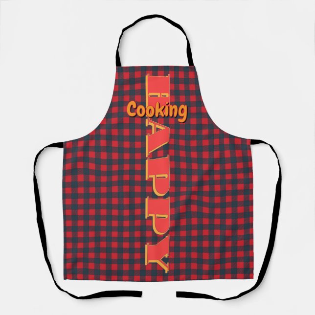 Tablier Cuisine Heureuse à Carreaux Rouges (Recto)