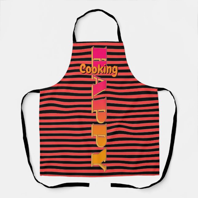 Tablier Cuisine Heureuse Rayure Horizontale Rouge Noir (Recto)