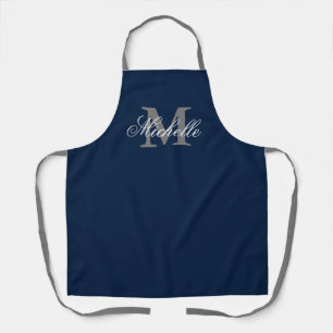 Tablier Cuisine monogramme bleu et gris marine