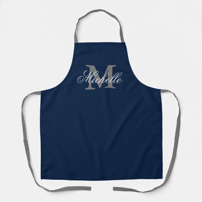 Tablier Cuisine monogramme bleu et gris marine (Recto)