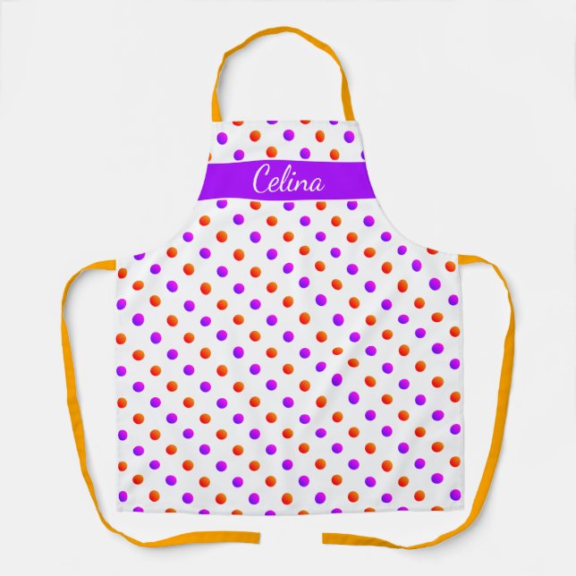 Tablier Cuisine motif pois orange vif (Recto)